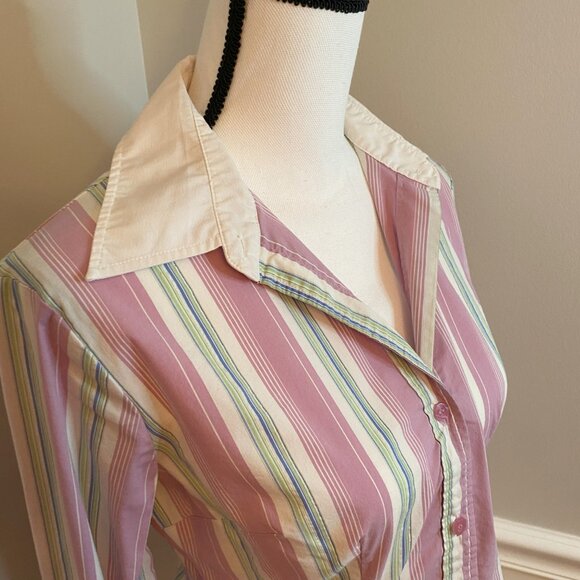 New York & Company Striped Dress Shirt size small Y2K - Picture 3 of 5